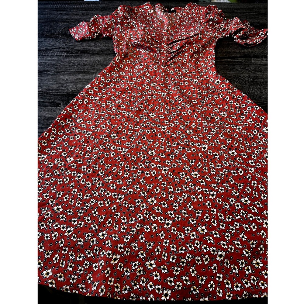 Einii Red Floral Mini Dress Women's Size S Short Sleeve Casual Summer